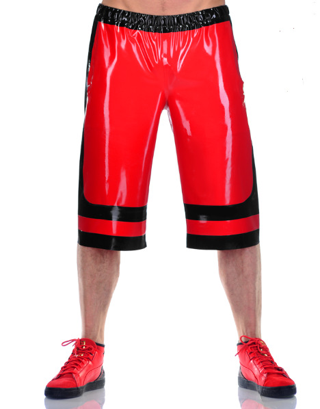 100% Latex Rubber Red Boxer Shorts Decorative Black Loose Pants 0.4mm Size S-xxl